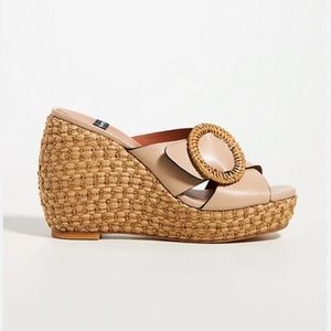 Anthropologie Angel Alarcon Raffia Platform Wedge Leather Shoes EU 38 Sz 7.5